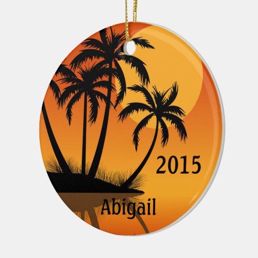 サンセットパーソナライズされたとパームツリーズトロピカルビーチ セラミックオーナメント (左)