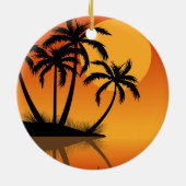 サンセットパーソナライズされたとパームツリーズトロピカルビーチ セラミックオーナメント (裏面)