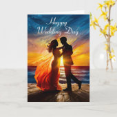 サンセットパーソナライズされたの結婚カップル カード (黄色い花)