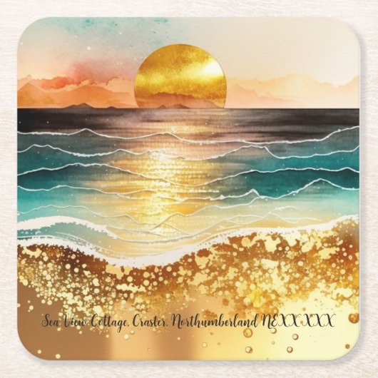 サンセットパーソナライズされたホリデーホームAirbnb沿岸 スクエアペーパーコースター (正面)