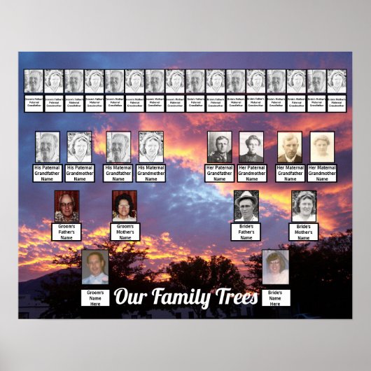 サンセットパープル金ゴールド写真2つのファミリーツリーポスター ポスター (正面)