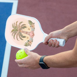 サンセットパームツリーウォーターカラーモノグラムピンク ピックルボールラケット