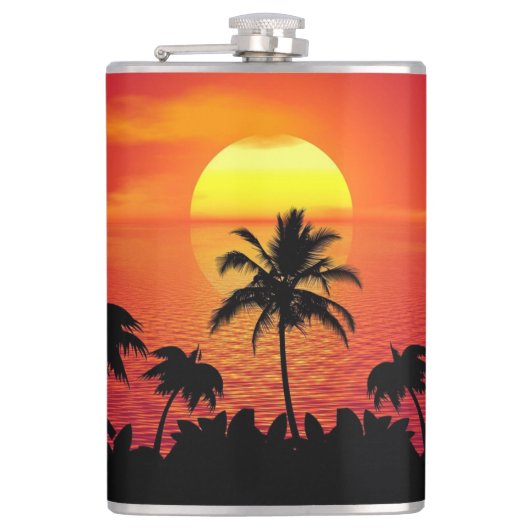 サンセットパームツリーシルエット–16515 フラスク (正面)