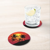 サンセットパームツリーシルエット–16515 ラウンドペーパーコースター (インサイチュ)