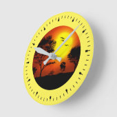 サンセットパームツリーズシルエットイラストレーション ラウンド壁時計 (傾斜)