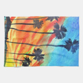 サンセットパームツリーズビーチサーフアート キッチンタオル (横)