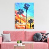 サンセットパームツリーズビーチサーフアート キャンバスプリント (インサイチュ (リビング))