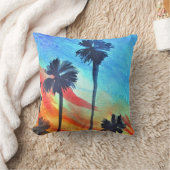 サンセットパームツリーズビーチサーフアート クッション (ブランケット)