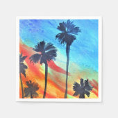 サンセットパームツリーズビーチサーフアート スタンダードカクテルナプキン (正面)