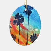サンセットパームツリーズビーチサーフアート セラミックオーナメント (右)