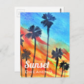 サンセットパームツリーズビーチサーフアート ポストカード (正面/裏面)