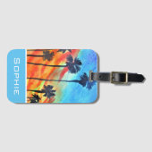 サンセットパームツリーズビーチサーフアート ラゲッジタグ (正面横)