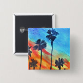 サンセットパームツリーズビーチサーフアート 缶バッジ (正面&裏面)