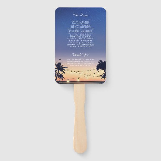 サンセットパームビーチストリングライト結婚式 プログラム ハンドファン (裏面)