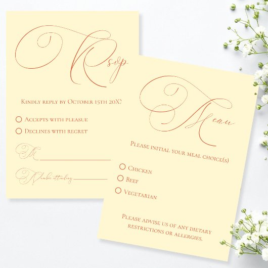 サンセットヒュースRSVPと食事の選択レスポンスカード 出欠カード