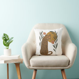 サンセットヒョウ – ボタニカルジャングルアート クッション