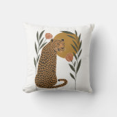 サンセットヒョウ – ボタニカルジャングルアート クッション (正面)