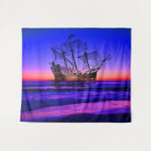 サンセットビューが望めるブルーオーシャンビーチ - マジックボート タペストリー (正面(横))