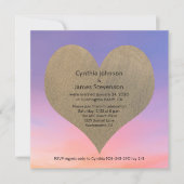 サンセットビーチでのウェディング・レセプション後の砂のハート 招待状 (正面)