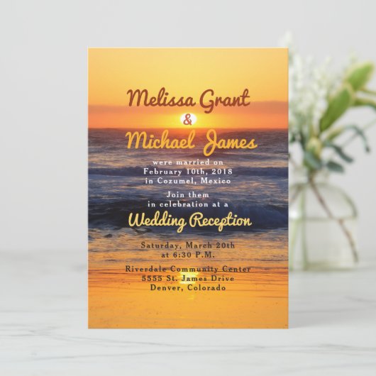 サンセットビーチでの結婚式後パーティーのみ招待状 招待状 (スタンド正面)