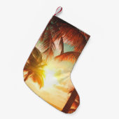 サンセットビーチとヤシの木と美しいスカイラン スモールクリスマスストッキング (正面 (吊り時))
