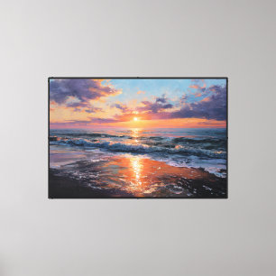 サンセットビーチの海洋画 - アブストラクトウォールアート キャンバスプリント