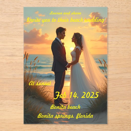 サンセットビーチの結婚式 アクリル招待状 (正面)