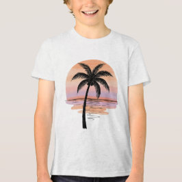 サンセットビーチの雰囲気 - ミニマリストトロピカルTシャツ トライブレンドTシャツ