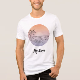サンセットビーチの雰囲気 – ミニマリスト手描きTシャツ トライブレンドTシャツ