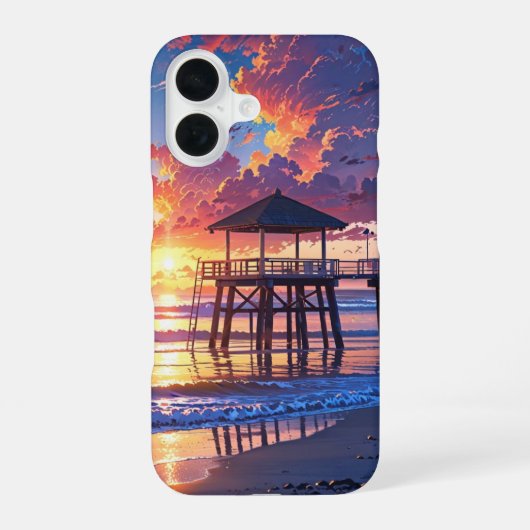 サンセットビーチの静けさ iPhone 16ケース (裏面)