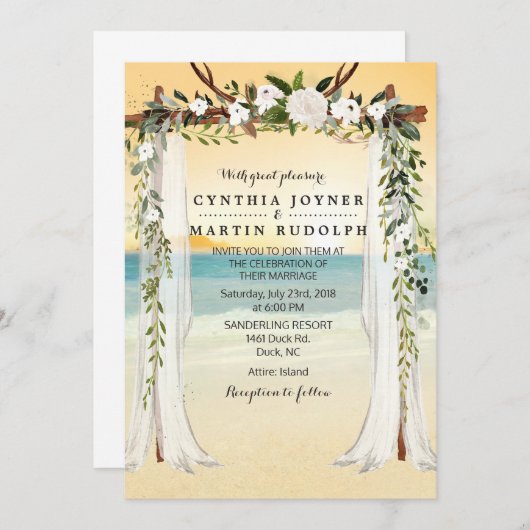 サンセットビーチアーバー結婚式招待状 招待状 (正面/裏面)