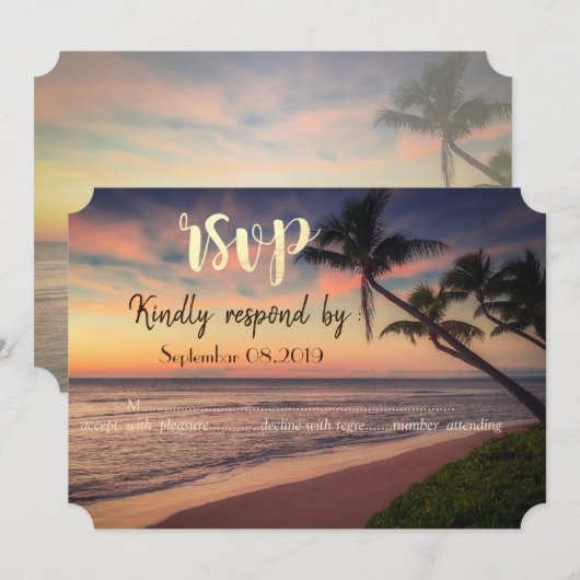 サンセットビーチウェディング、パームズ  返信 招待状 (正面/裏面)