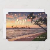 サンセットビーチウェディング、パームツリー、ライト  出席者情報のご連絡 招待状 (正面)