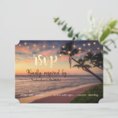 サンセットビーチウェディング、パームツリー、ライト  返信 招待状 (スタンド正面)