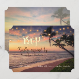 サンセットビーチウェディング、パーム、ライト  返信 招待状