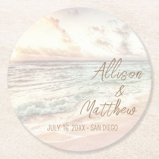 サンセットビーチウェディング ラウンドペーパーコースター (正面)