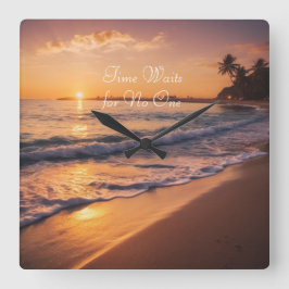 サンセットビーチウォーククロック スクエア壁時計