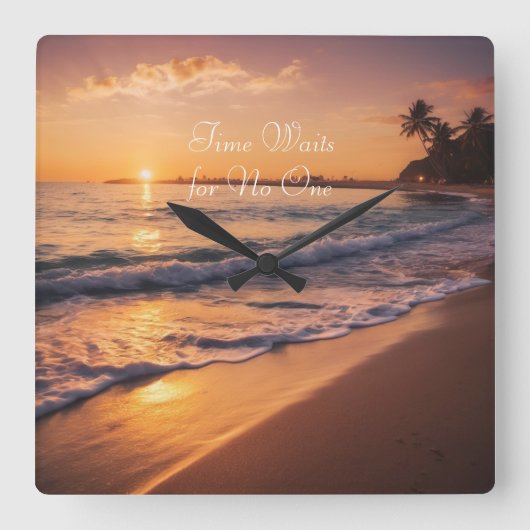 サンセットビーチウォーククロック スクエア壁時計 (正面)