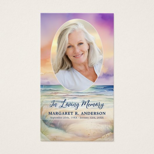 サンセットビーチオーバルフォトメモリアル祈りの言葉カード (正面)