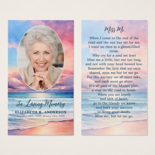 サンセットビーチオーバルフォトメモリアル祈りの言葉カード (正面&裏面)