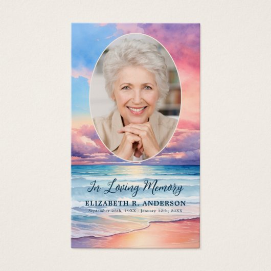 サンセットビーチオーバルフォトメモリアル祈りの言葉カード (正面)