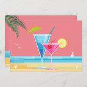 サンセットビーチカップルのシャワー招待状 招待状 (正面/裏面)