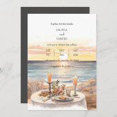 サンセットビーチキャンドルライトディナーシーナリー結婚ズ 招待状 (正面/裏面)