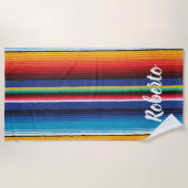 サンセットビーチサーフィン名前をカスタムする ビーチタオル (正面)