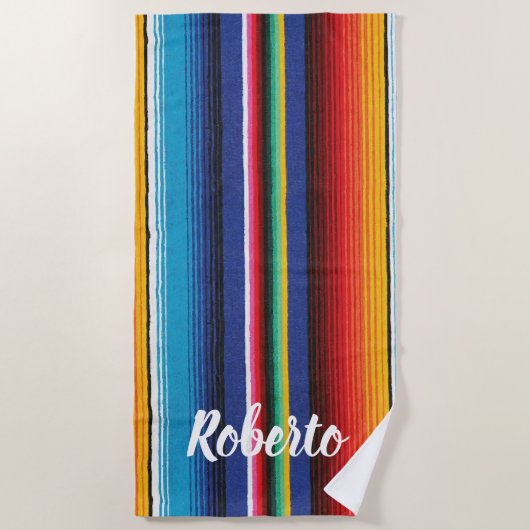 サンセットビーチサーフィン名前をカスタムする ビーチタオル (正面)