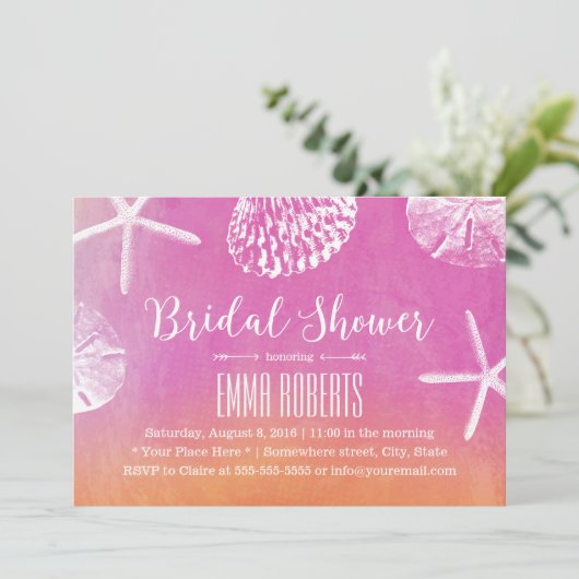サンセットビーチシーシェルズウォーターカラーブライダルシャワー 招待状 (スタンド正面)