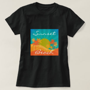サンセットビーチスローガン熱帯レトロサーフデザイン Tシャツ