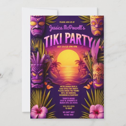 サンセットビーチトロピカルティキルアウ（ハワイ式宴会）バースデーパーティー 招待状 (正面)