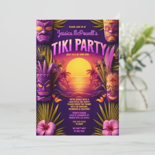サンセットビーチトロピカルティキルアウ（ハワイ式宴会）バースデーパーティー 招待状 (スタンド正面)