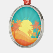 サンセットビーチトロピカルレトロサーフデザイン メタルオーナメント (左)